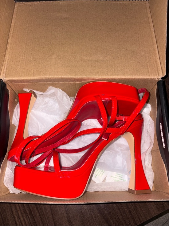 Fashion Nova Shoes - Fashion Nova Red Patent Strappy Platform Heels